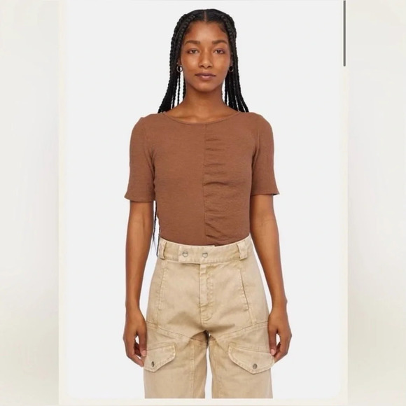 Lacausa Ruched Tee in Textured Brown. Nwt, Size Xs, 100% Organic Cotton. - Picture 1 of 7